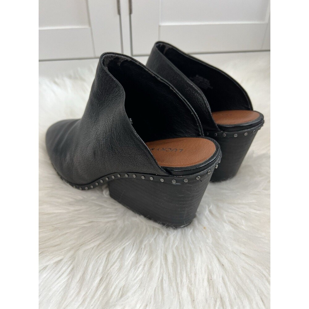 Lucky Brand Zorlina Black Pebbled Leather Wedge Heel Studded Mules Size 9.5M - Picture 4 of 10